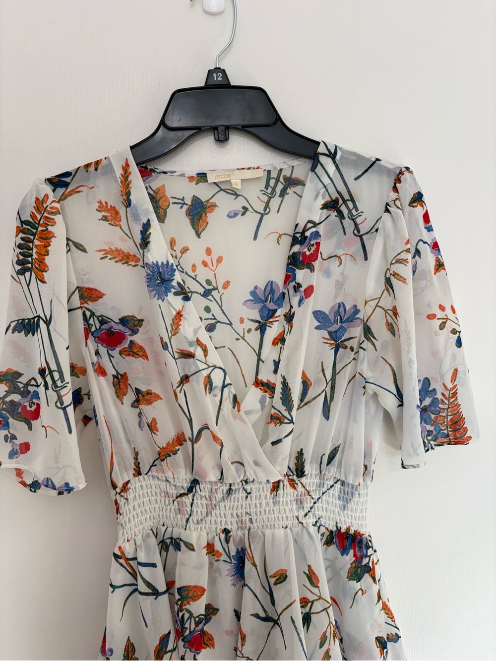 Maje White High-Low Floral Ruffle Dress with Blue & Orange Print spring/summer - Picture 3 of 10